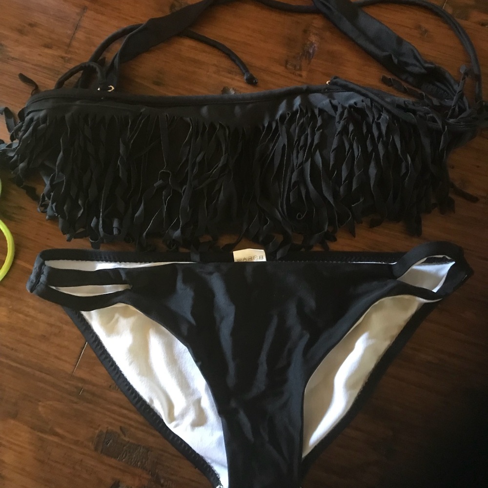 Black fringe bikini.